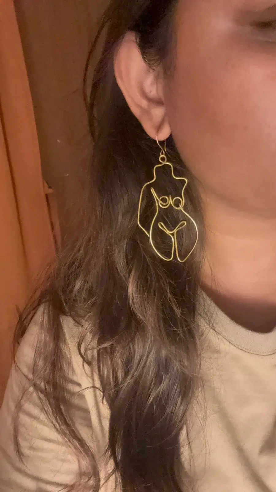 Wire body outline silhoutte earring | Gold Plated Statement Earrings